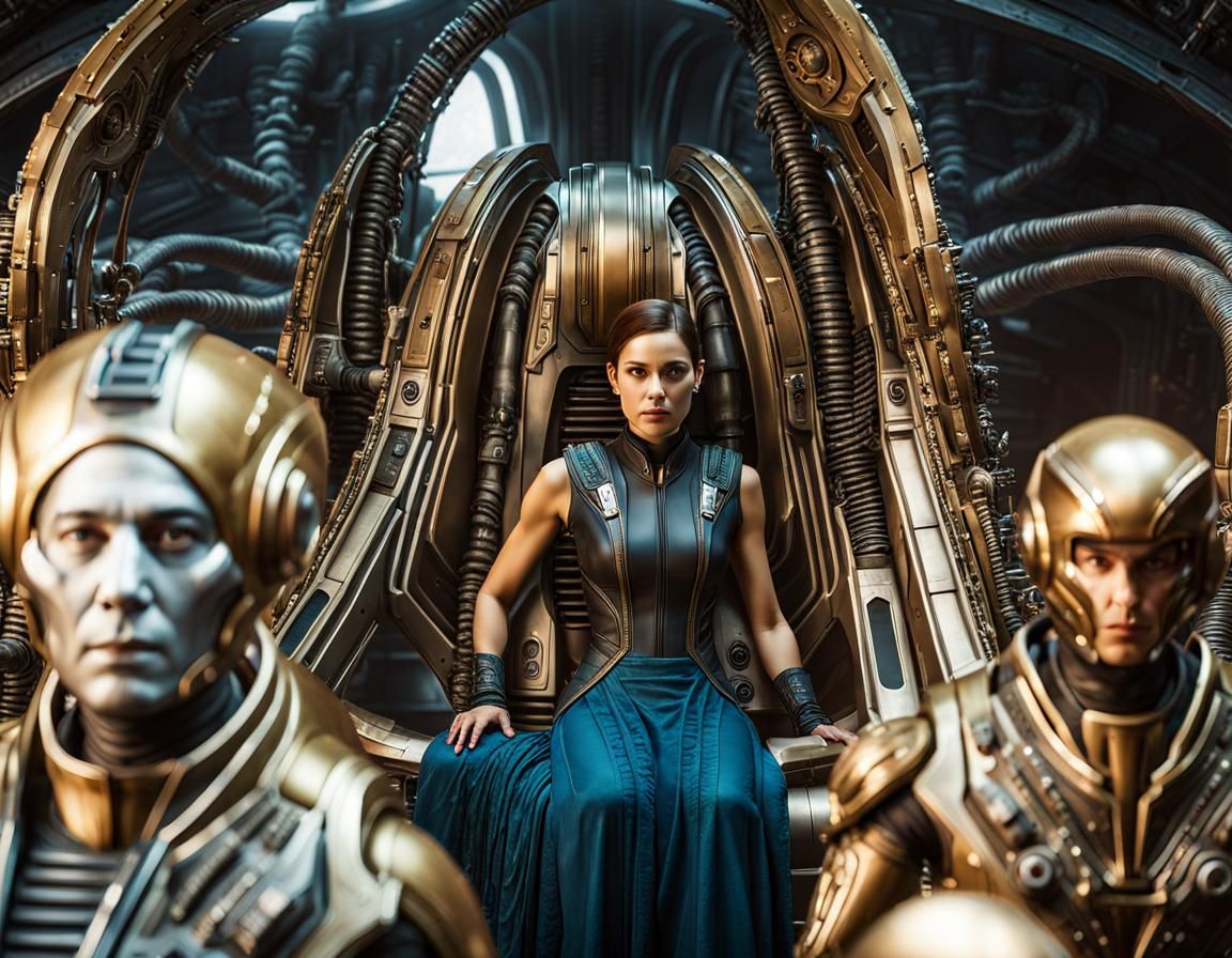 Detailed Alien Spacecraft Interior with Human-Alien Crew