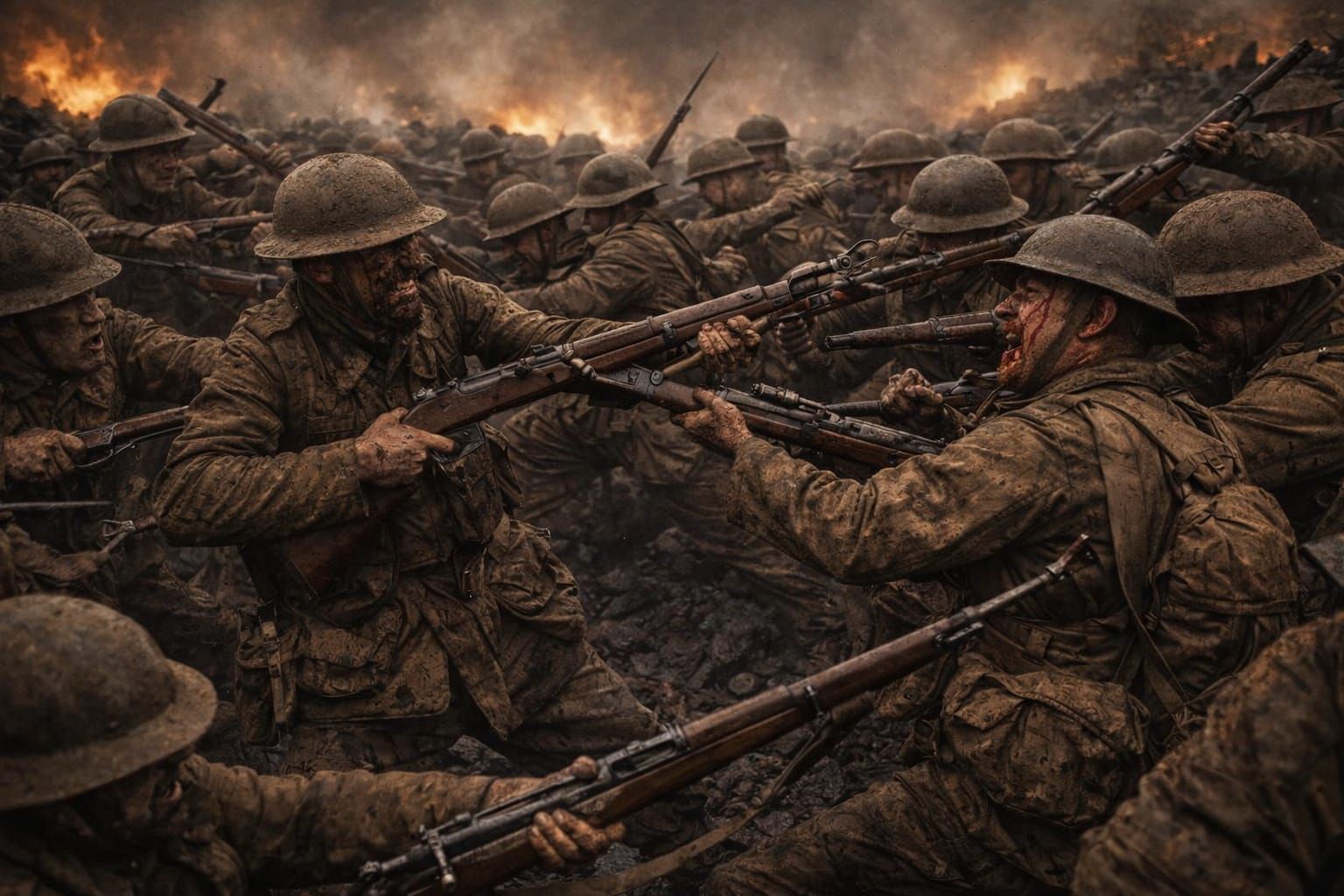 Gritty WWI Hand to Hand Combat Realistic Scene