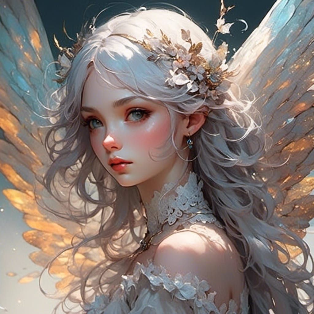 Ethereal Fairy with Iridescent Wings in Ink Flow