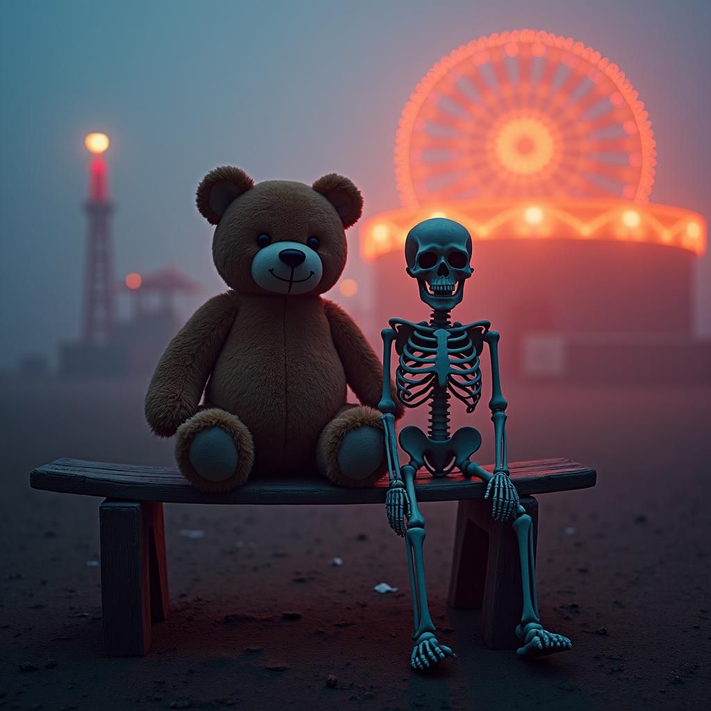 Thermal Camera View: Teddy Bear and Skeleton