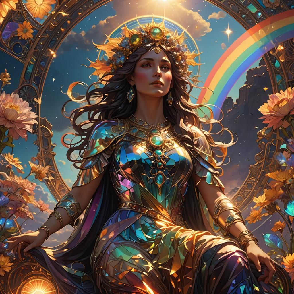 Iridescent Sun in Art Nouveau Style