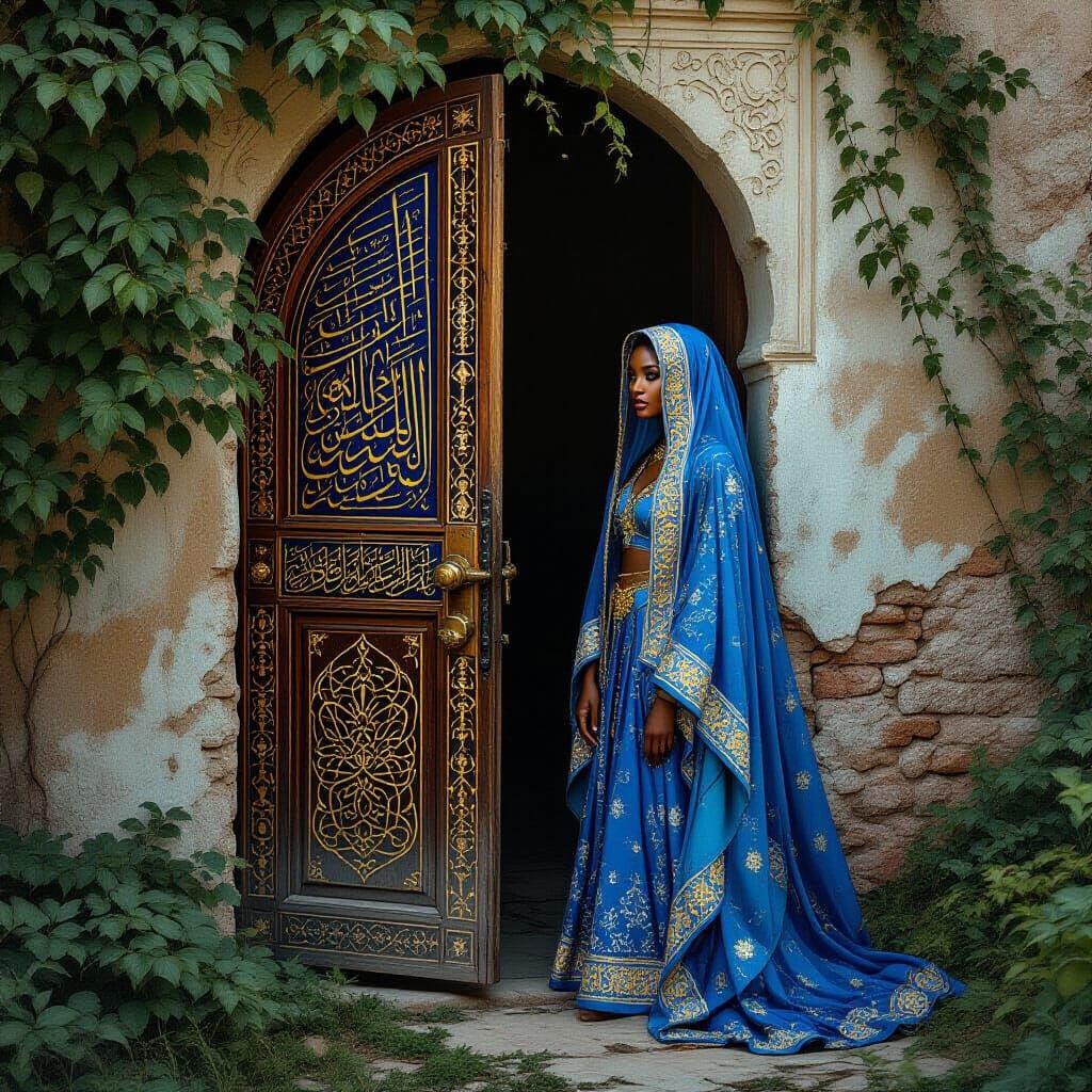 Mystical Arabian Woman near Amber Door