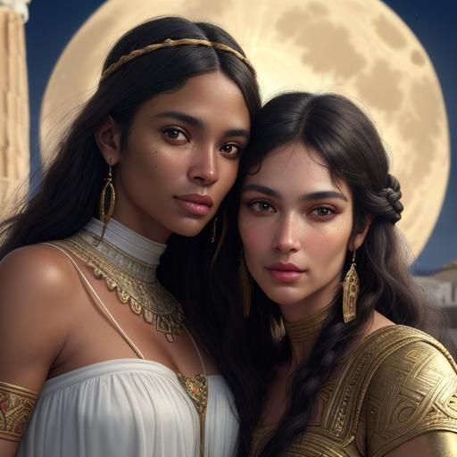 Photorealistic Couple Under Moonlight in Greece