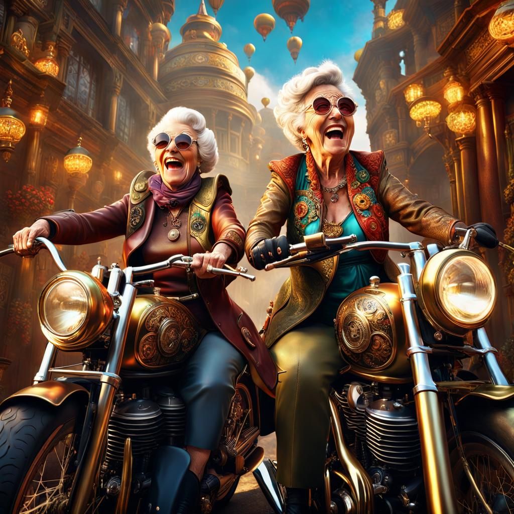 Steampunk Old Ladies on Motorcycles: A Joyful Adventure