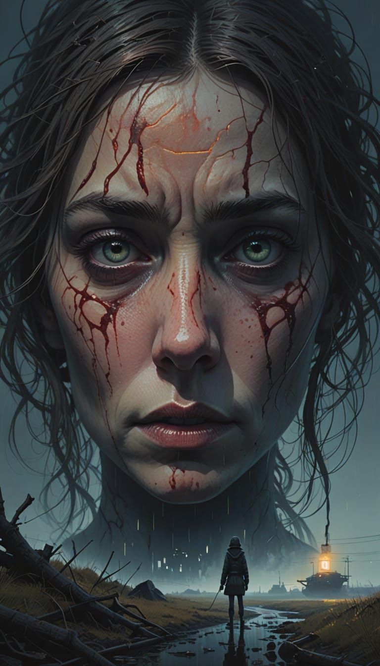 A Woman's Haunting Gaze into the Depths of Her Own Soul