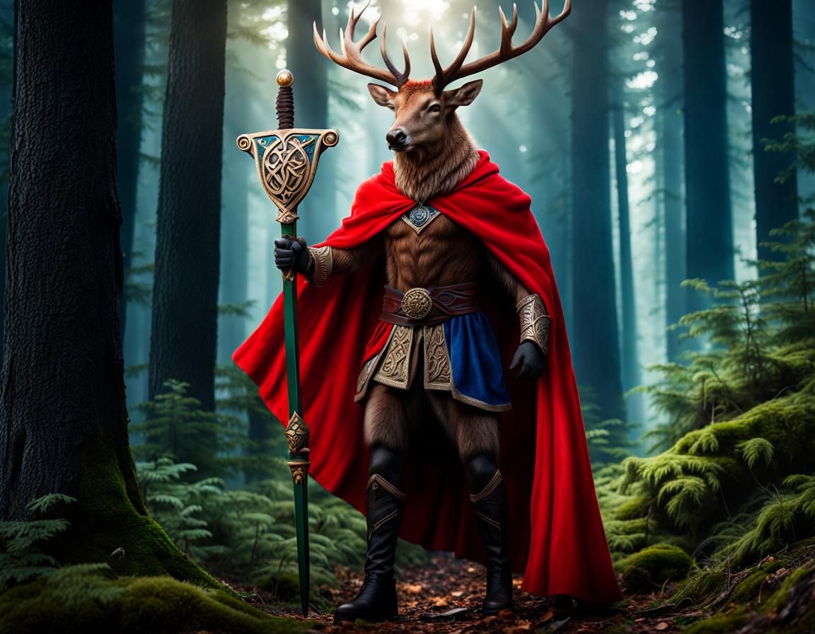 an anthropomorphic bipedal furry masculine Elk with a flowin...