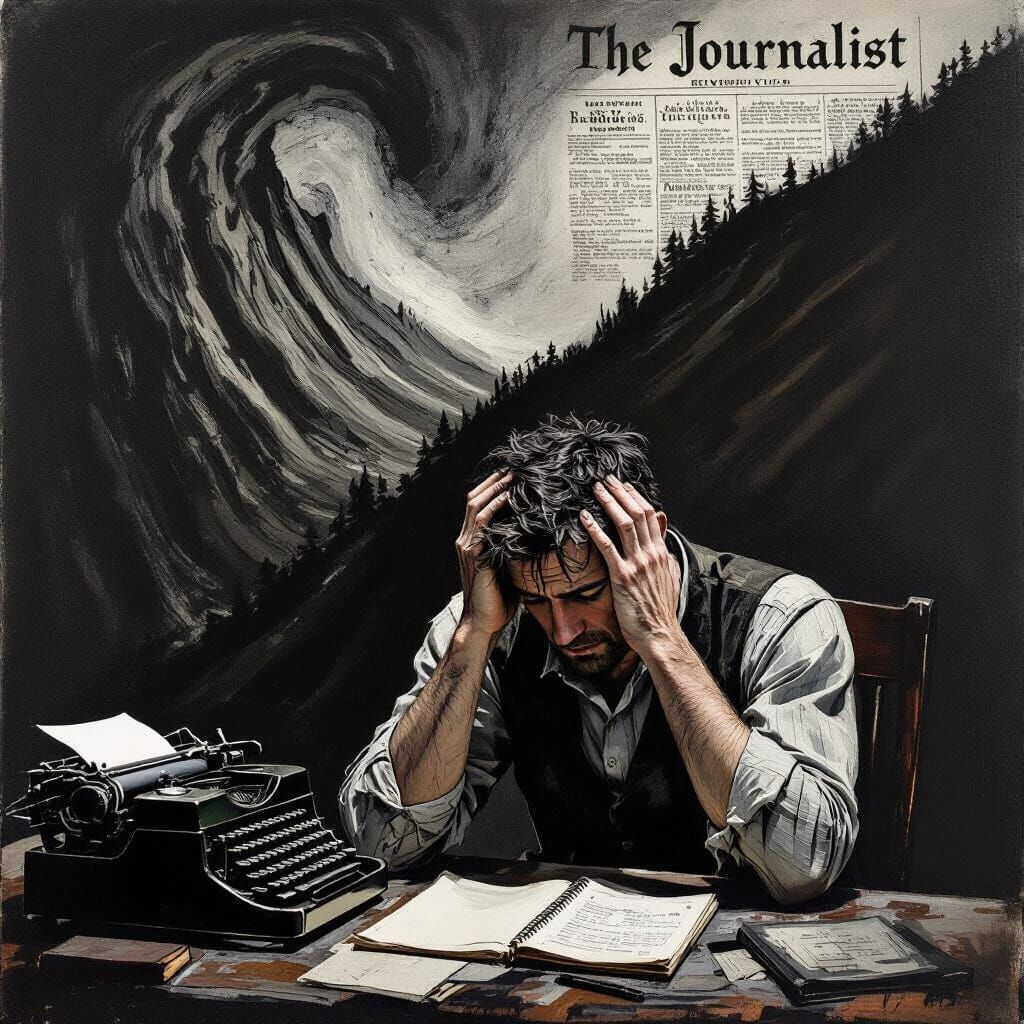 Distressed Journalist Engulfed by Landslide: Expressionist C...