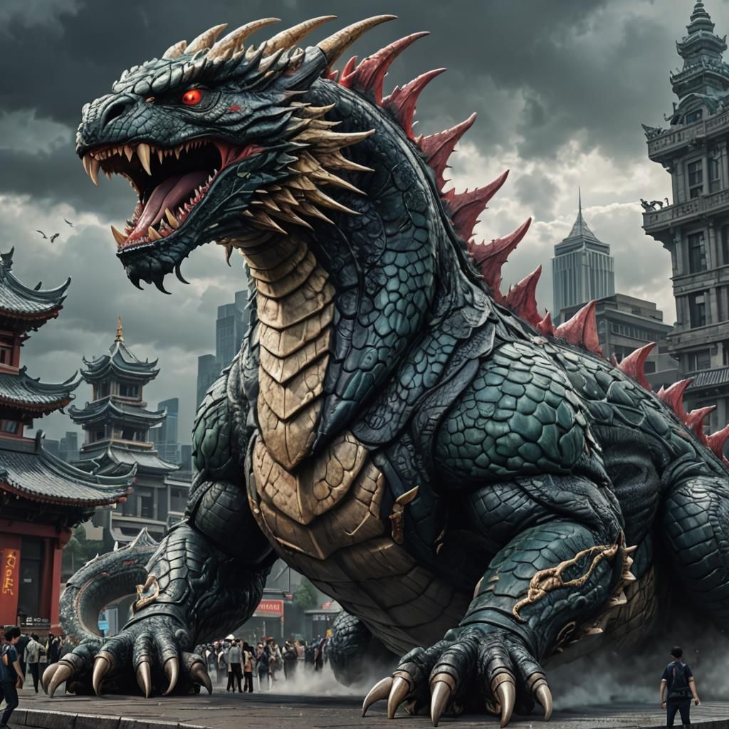 Giant Serpent Kaiju in Hyperrealistic 3D Anime Art