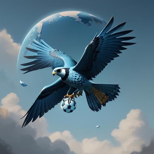 Falcon Soccer Emblem in Blue and White Gradients