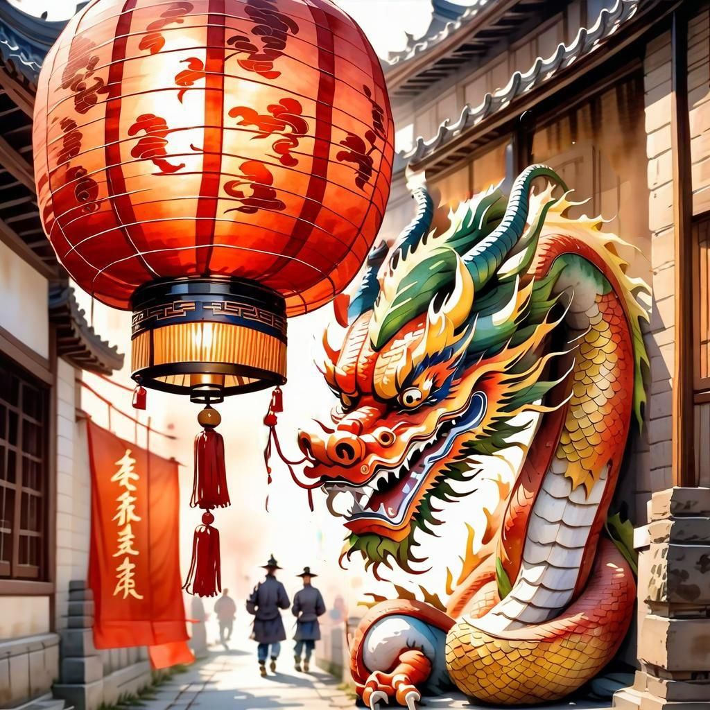 Watercolor Chinese Dragon Street Sculpture