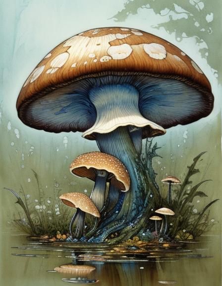 Mushroom Character's Fluid Gouache Painting with Magic