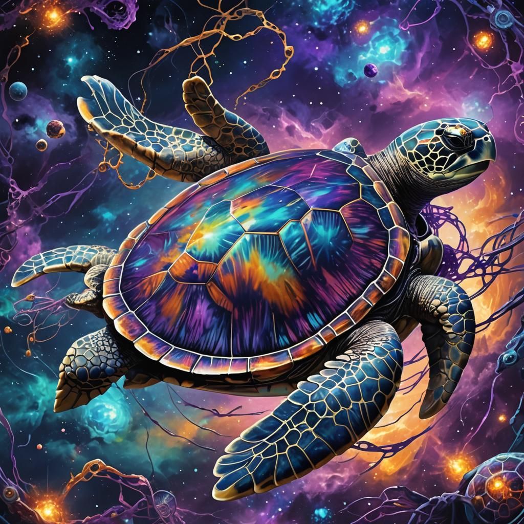 Colossal Bio-Mechanical Turtle Drifting Through Space