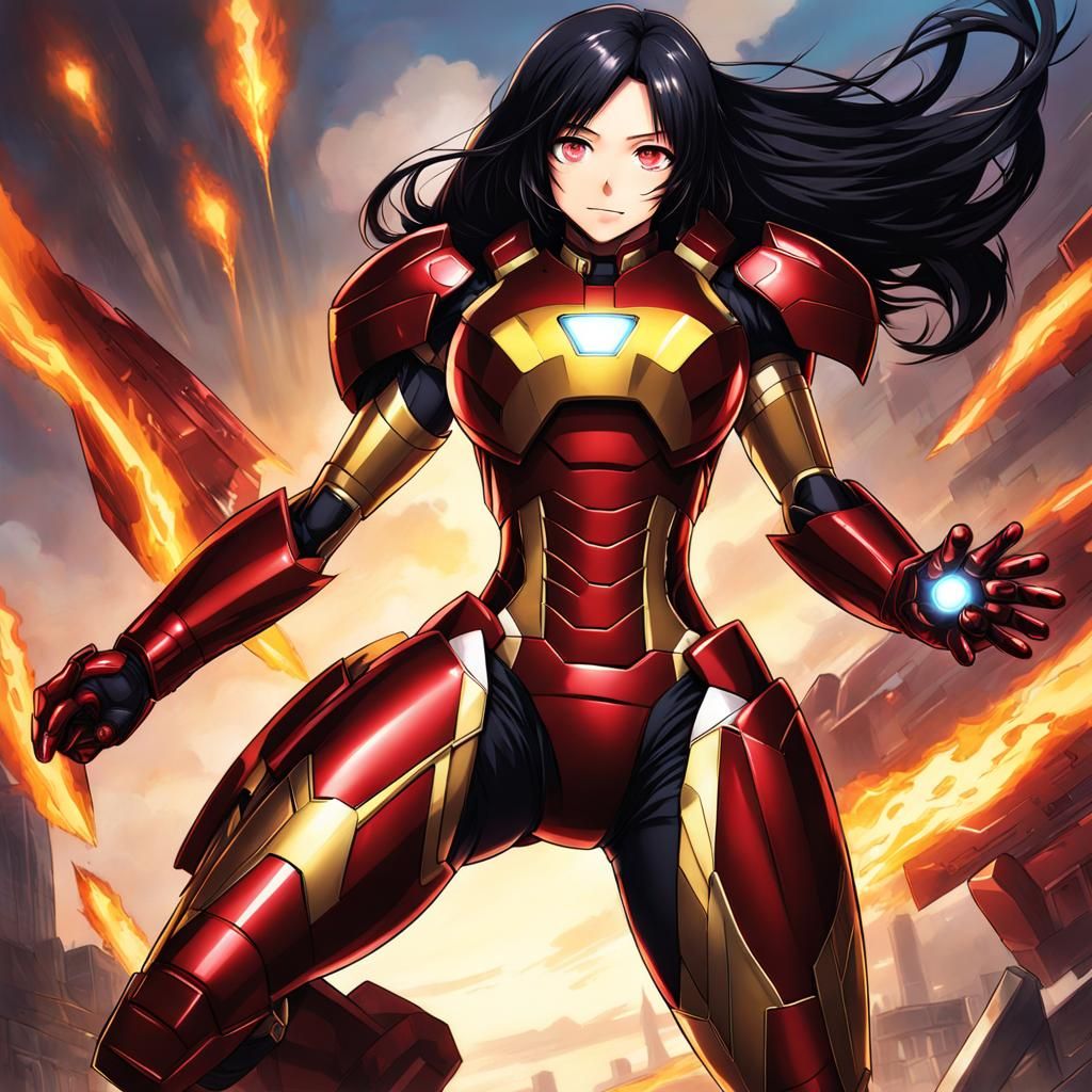 Anime Girl in Ironman Armor, Manga Style