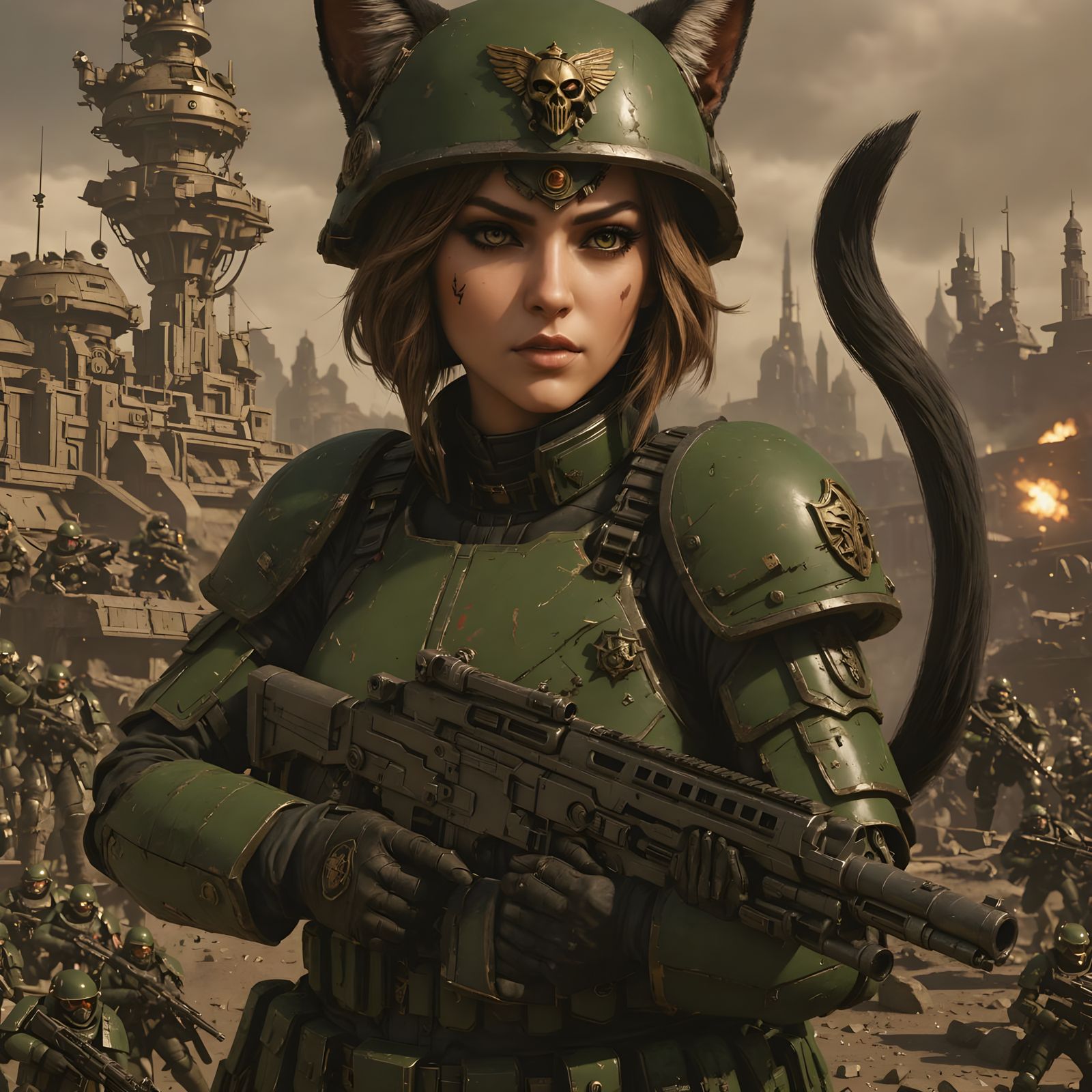 Catgirl Imperial Guardsman in Warhammer 40k Universe