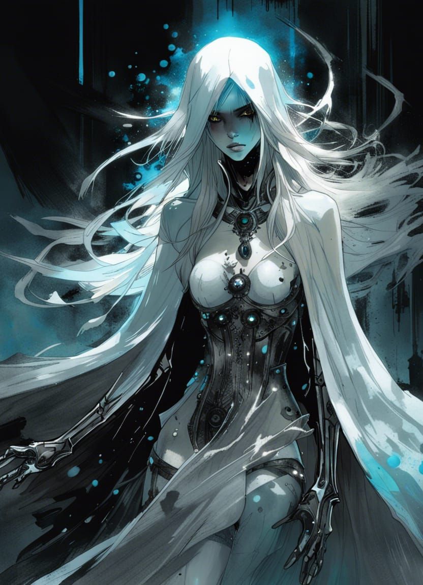 Necromancer Awakening Bioluminescent Ghost in Dark Ritual