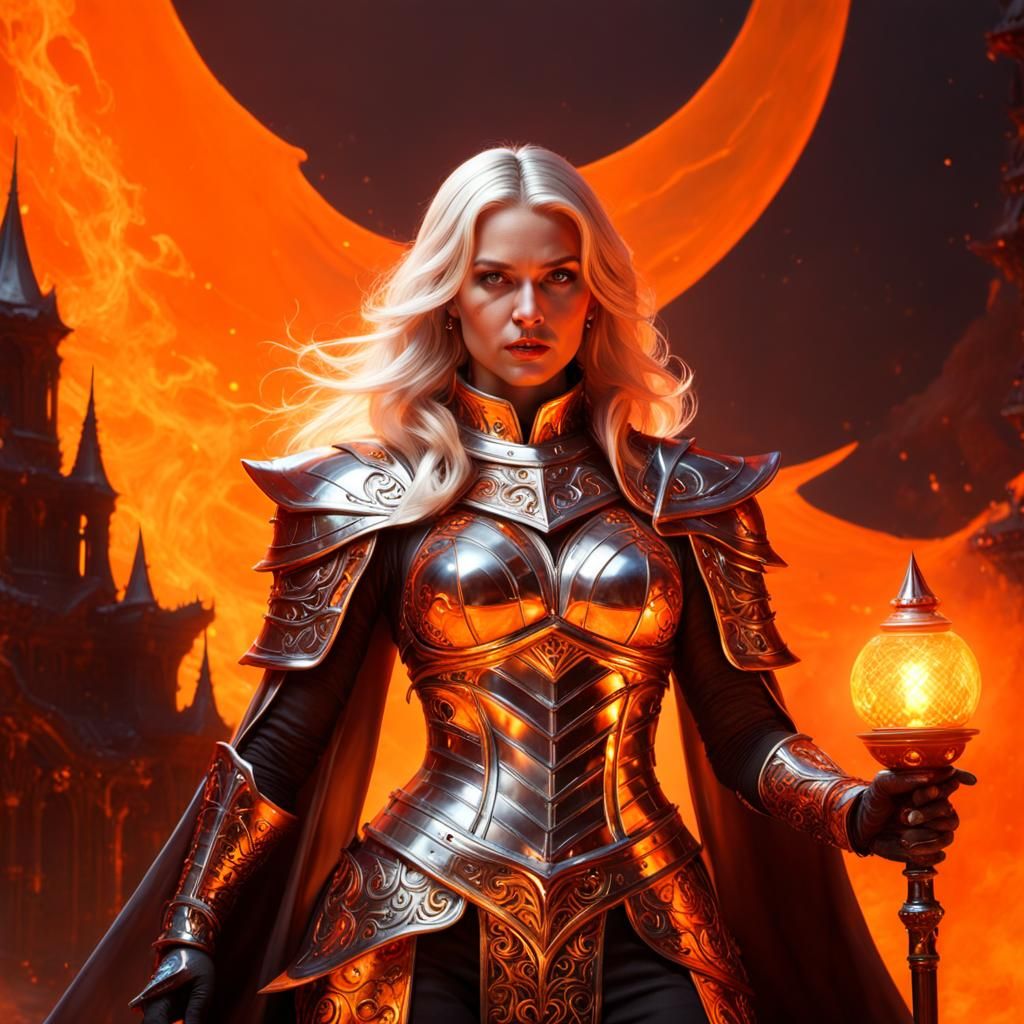 Chrome Witch Casting Spell in Ornate Armor