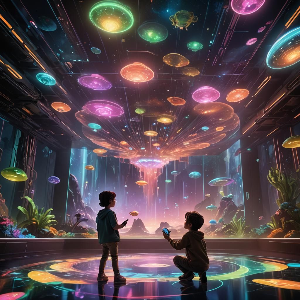 Child Immersed in Holographic Game: Cinematic Concept Art
