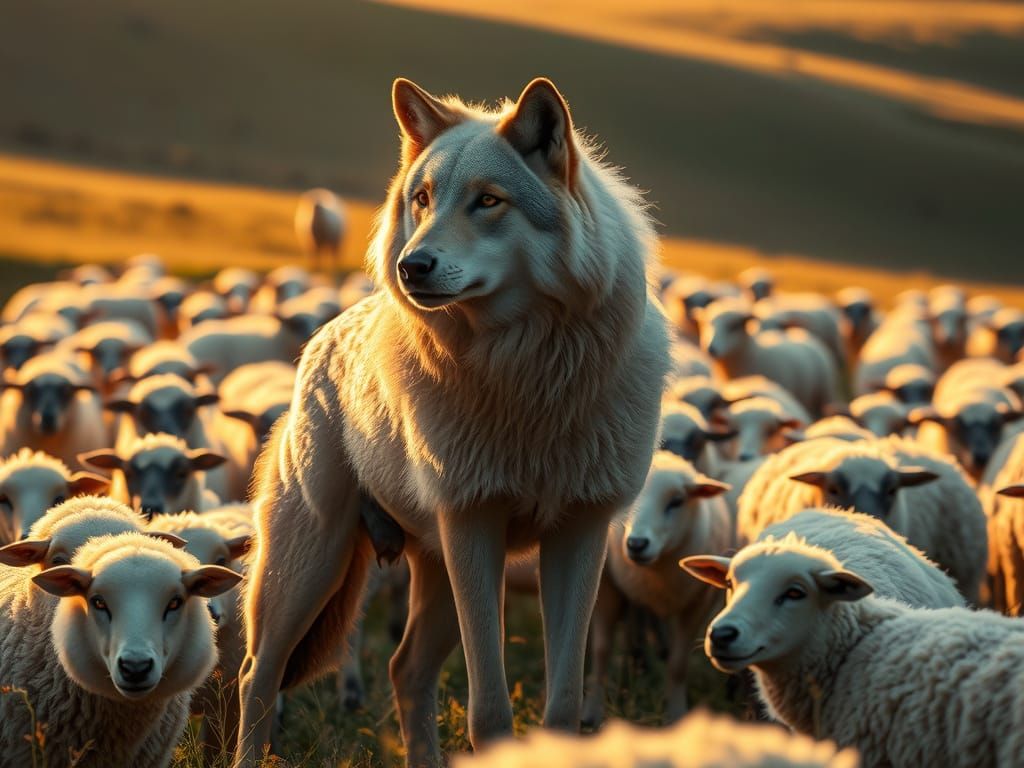 Majestic Hyper-Realistic Wolf Roams Sun-Drenched Country Far...