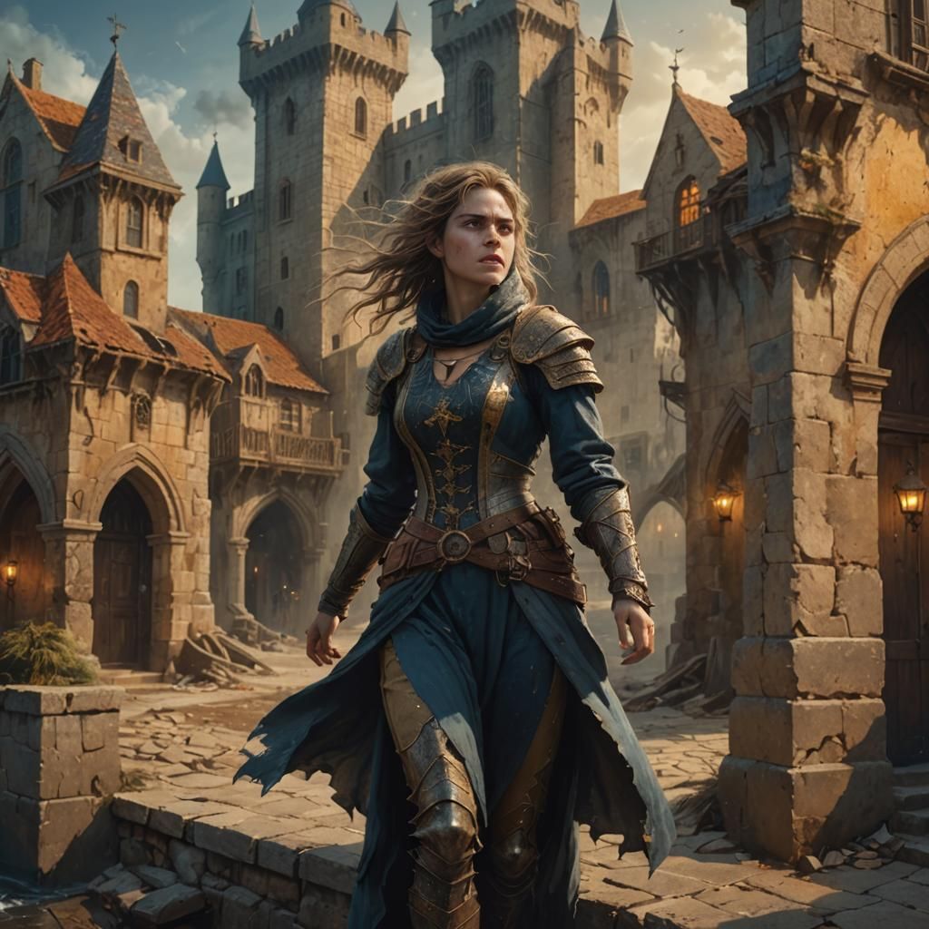 Stressed Woman at Seaside City in Dark Fantasy Art