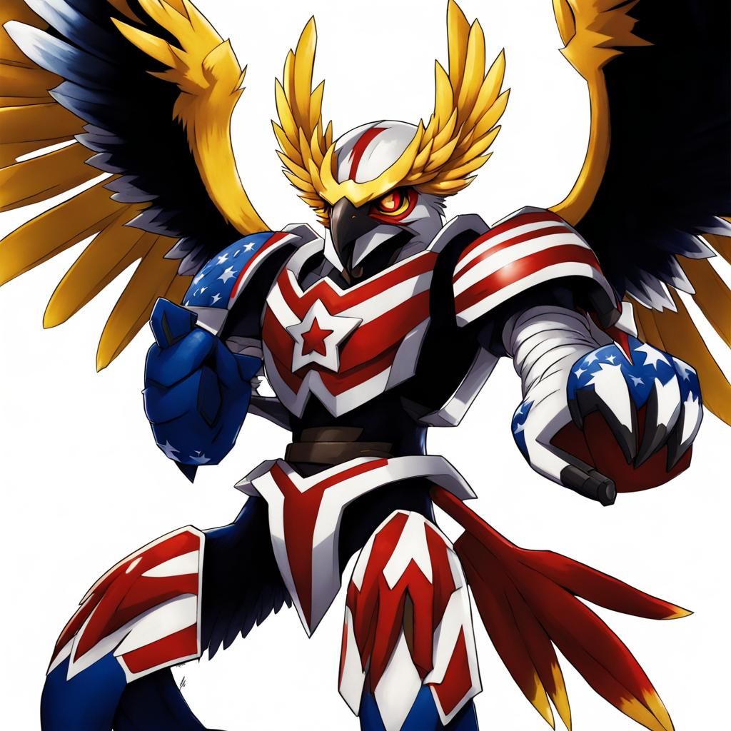 Armored Eagle Digimon Warrior in Anime Style