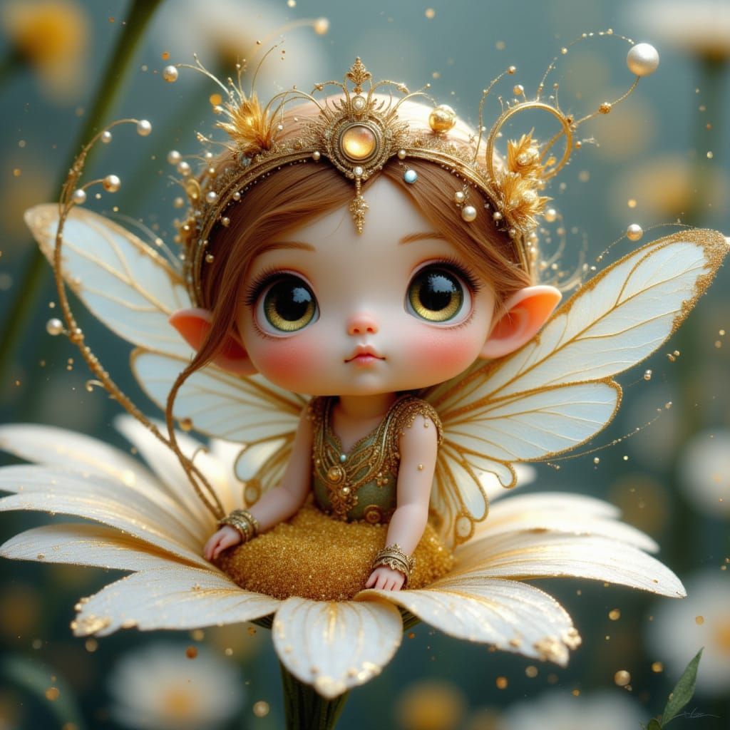 Chibi Steampunk Fairy on Daisy, Ethereal and Adorable
