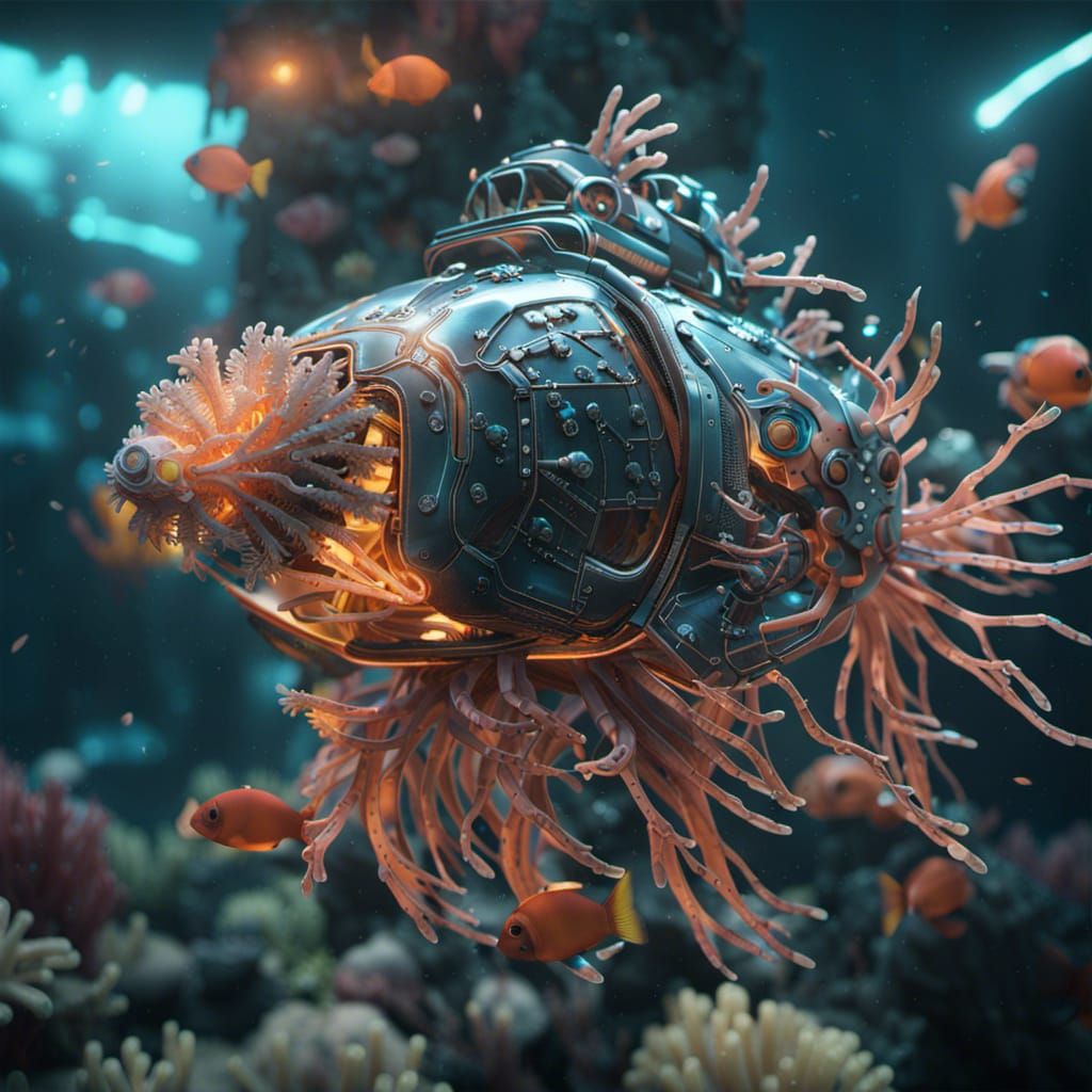 Bioluminescent Underwater Sanctuary with Robotic Fish