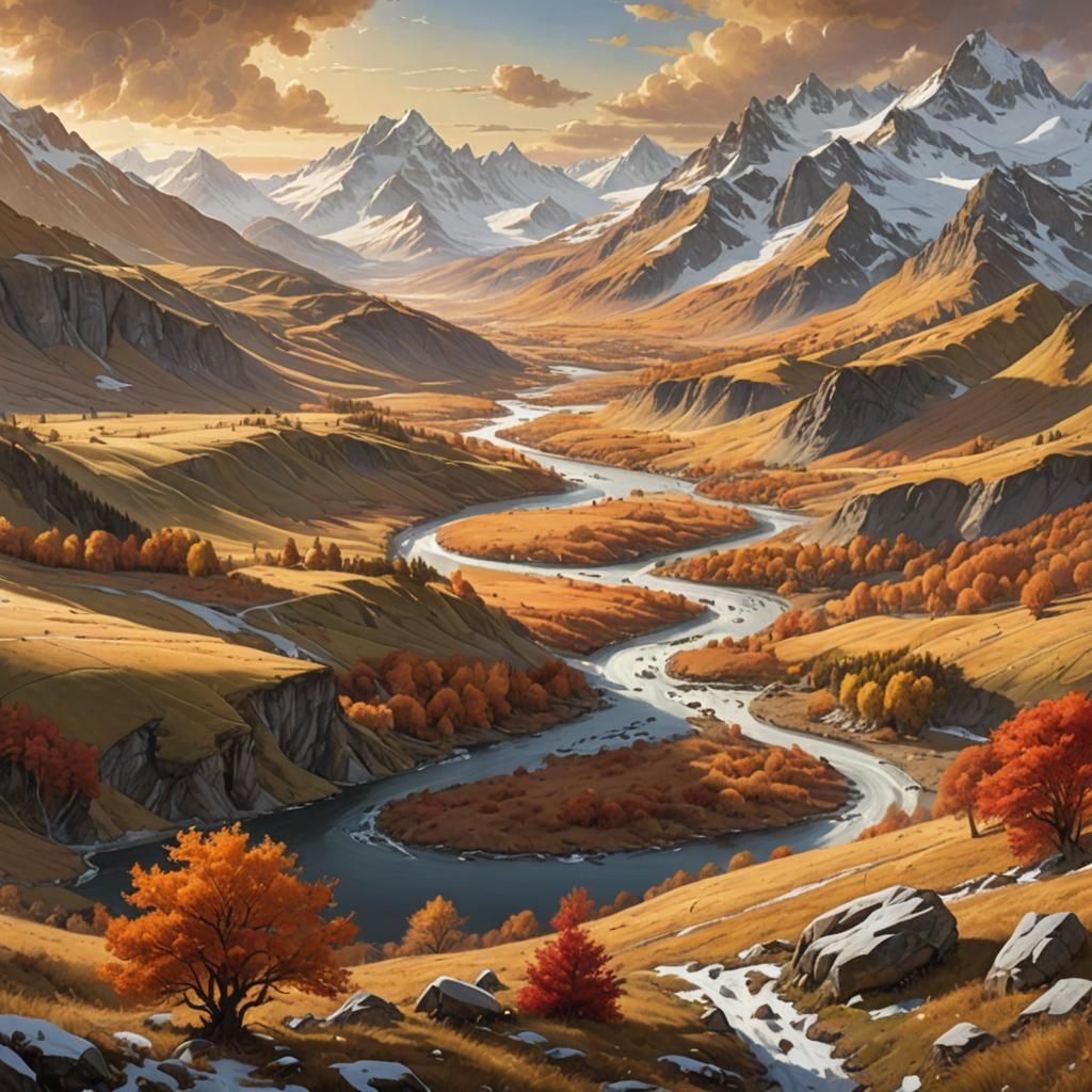 Autumn Valley Fantasy Landscape by Alan Lee