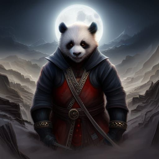 Ninja Panda Under Starry Sky in 3D