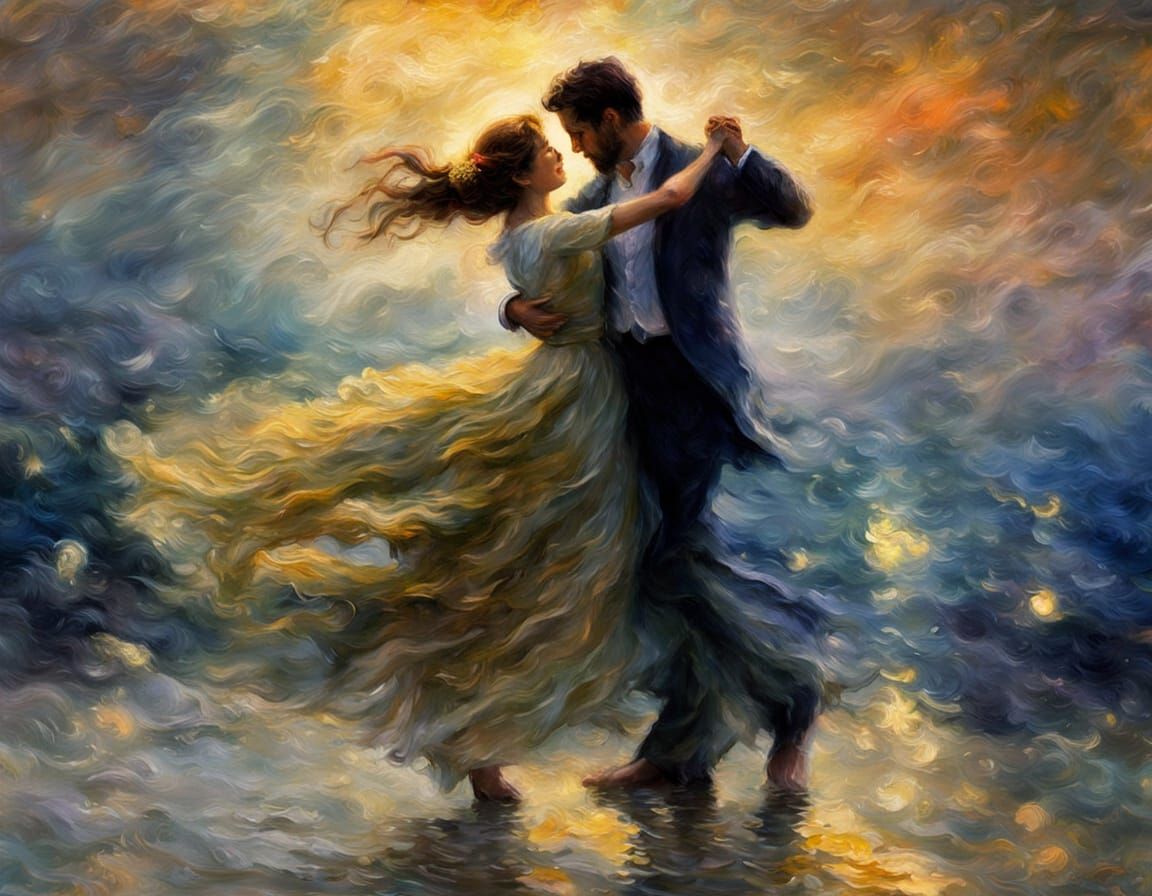Lovers Dancing in Moonlight: An Impressionistic Painting