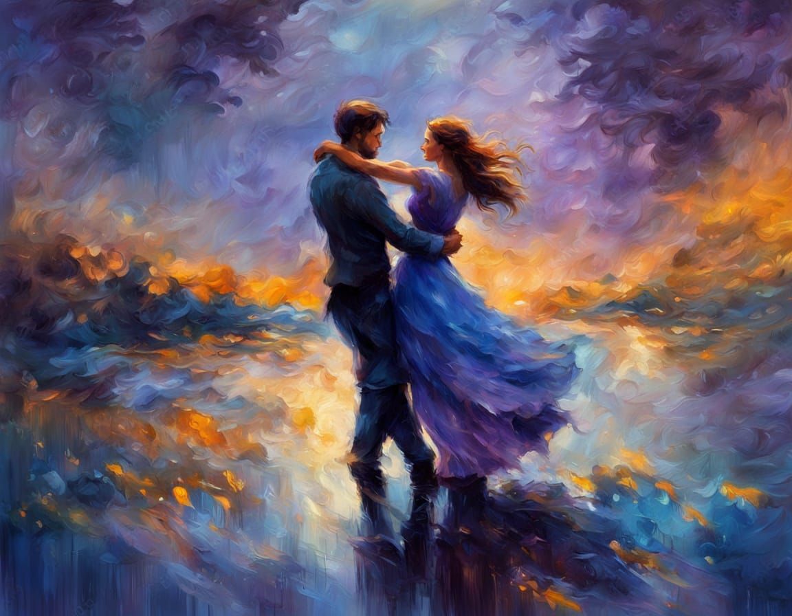 Lovers Dancing in Impressionistic Golden Light