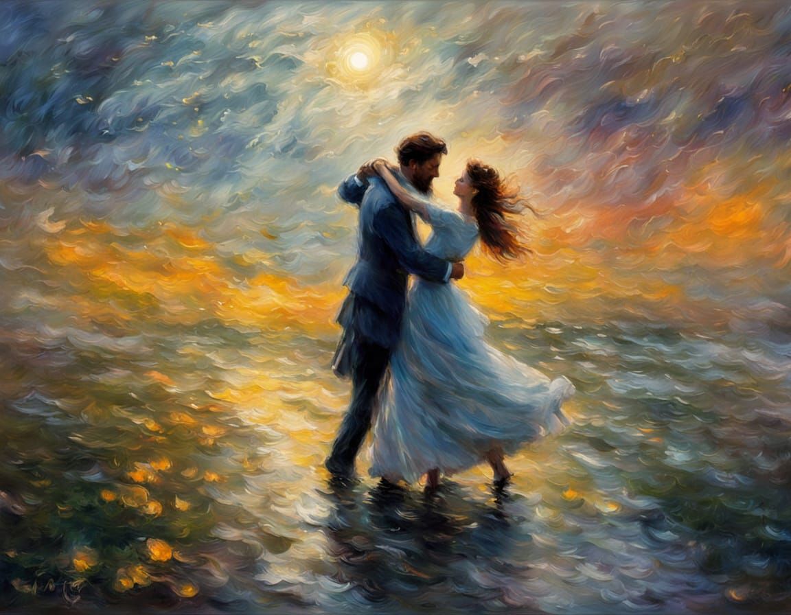Lovers Dancing in Impressionist Style