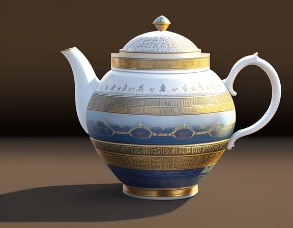 Intricate Teapot with Egyptian Princess in Desert
