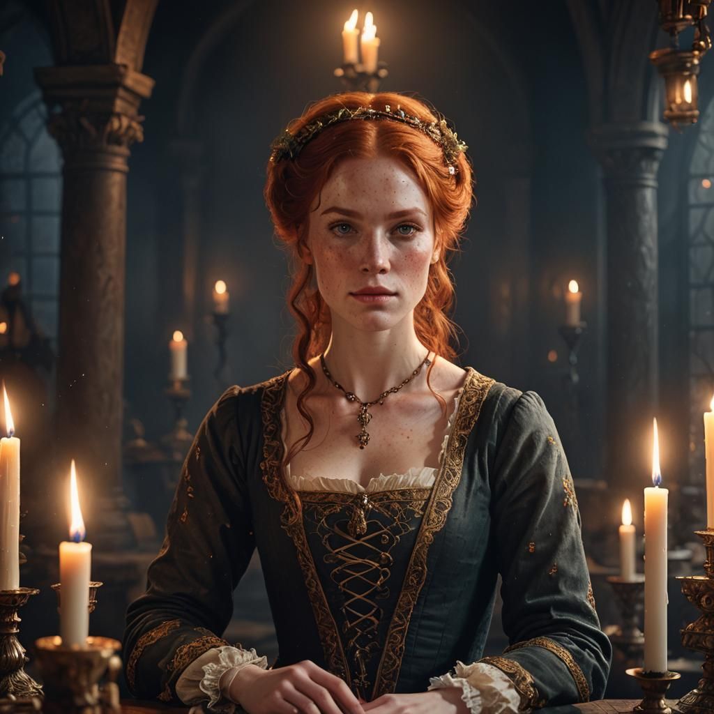 Renaissance Redhead Portrait in Dark Studio