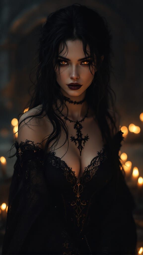 Yennefer in Dark Attire, Ethereal Glow