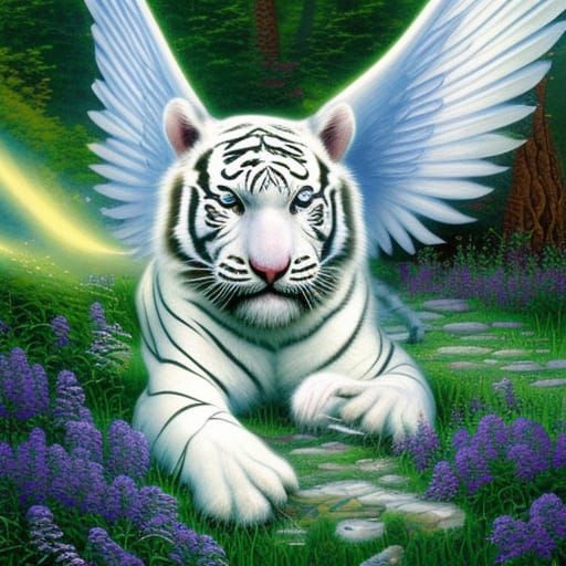 White Tiger with Angel Wings: Ethereal Fantasy