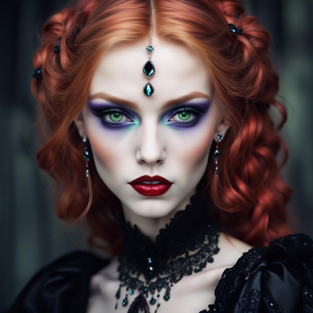 Gothic Beauty with Green Eyes and Diamonds