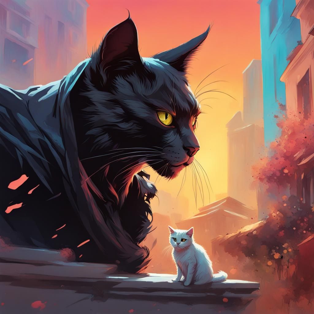 Grim Reaper Watches Reckless Cat: Hyperrealistic Concept Art