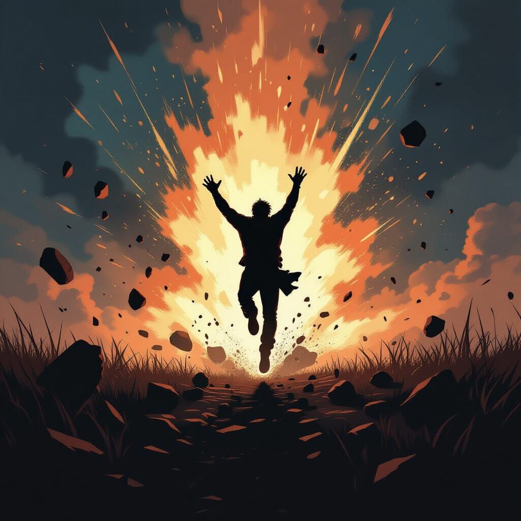 Figure Ascends From Shattered Obstacles in Dramatic Concept ...