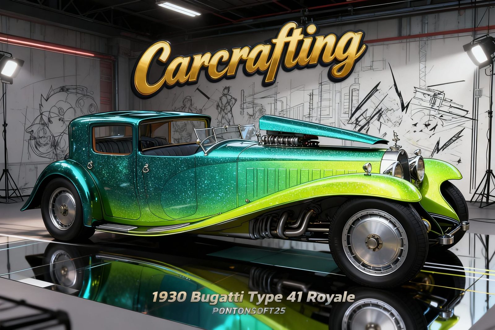 Custom 1930 Bugatti Royale: Teal-Lime Gradient