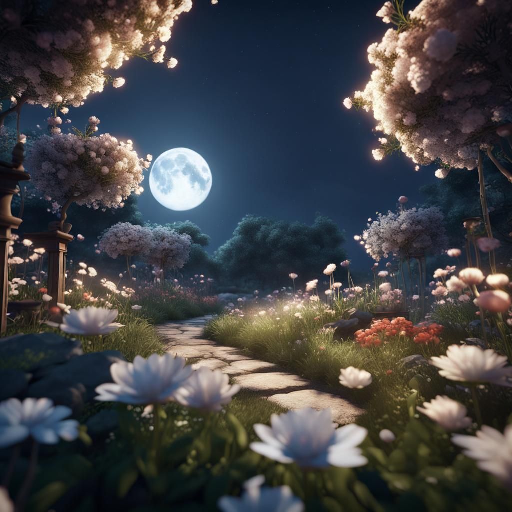 Blooming Garden Under Moonlight: 3D Game Cinematic