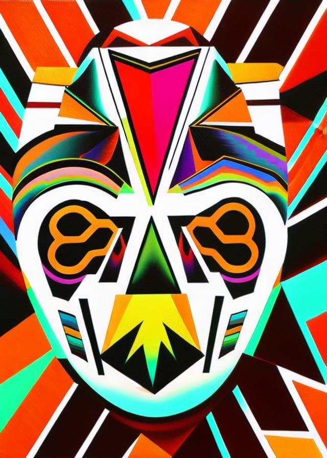 Psychedelic Metal Skull with Spiraling Rays as Expressionist...