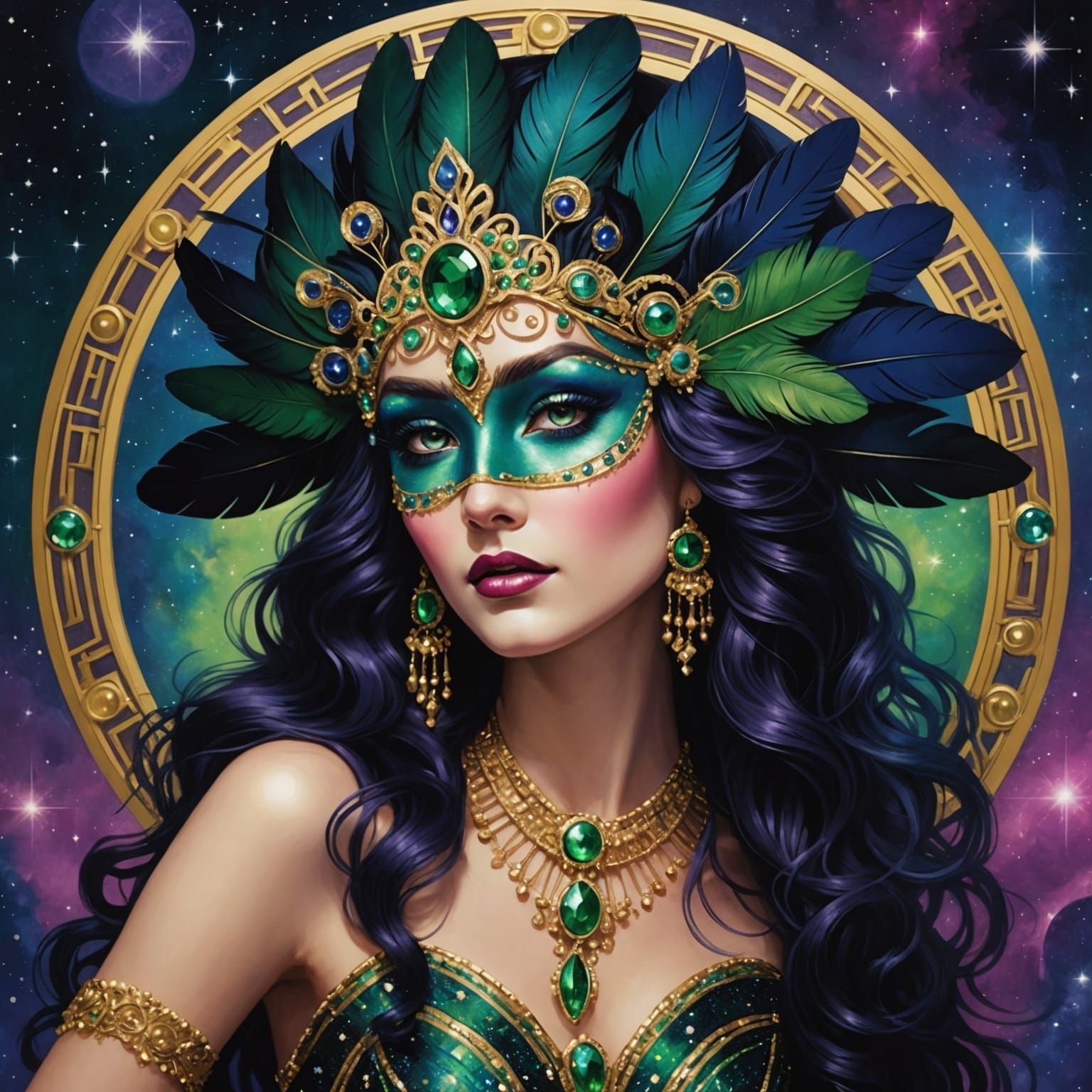 Celestial Goddess in Art Deco Style