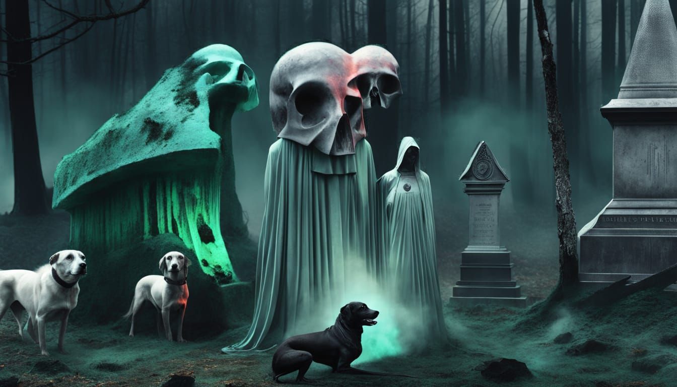 Ouroboros on Tombstone in Eerie Graveyard Painting