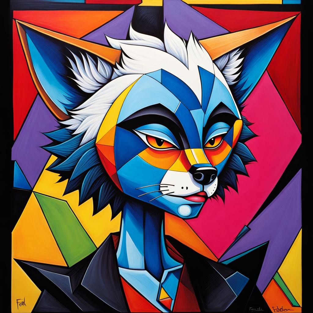 Cubist Anthropomorphic Fox in Punk Rock Style