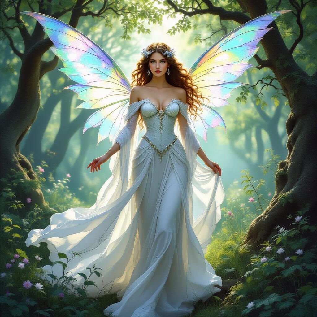 Regal Queen of Sylphs in Enchanted Forest