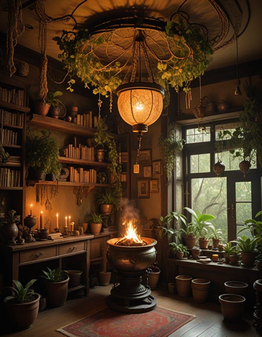 Bohemian Alchemist Sanctuary in Whimsical Japanese Style