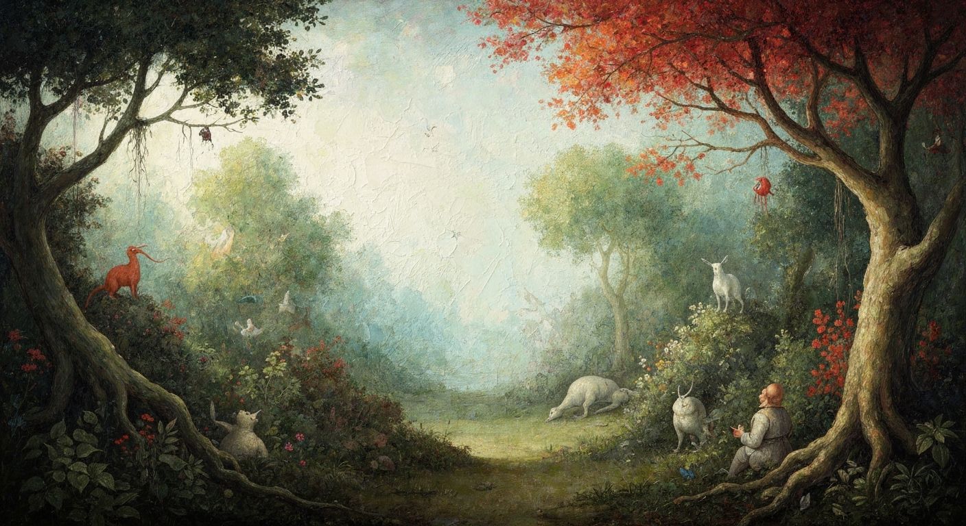 Surreal Garden of Delights in Ligne Claire Style