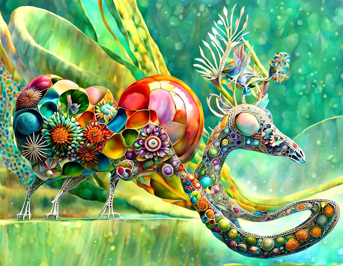 Abstract Fractal Design with Flora and Whale Elements