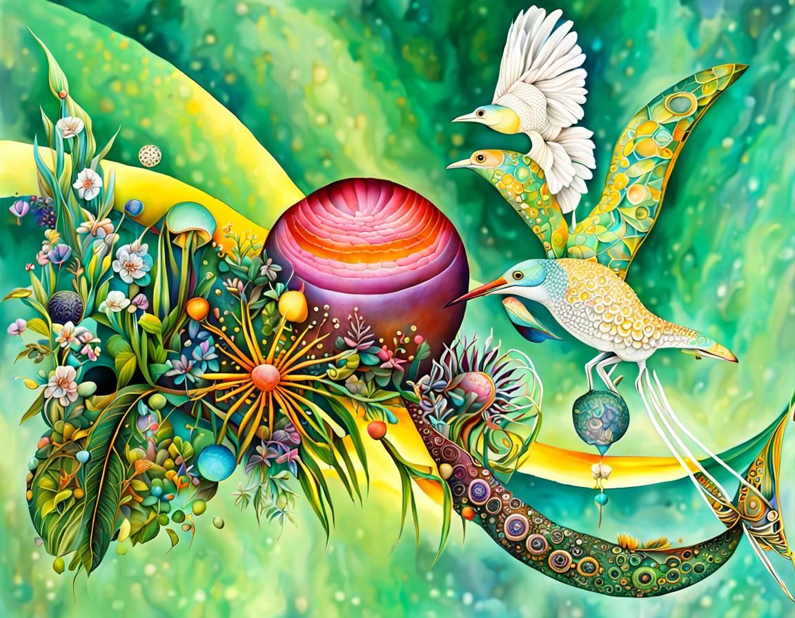 Australian Flora with Whale Skeleton in Fractal Style