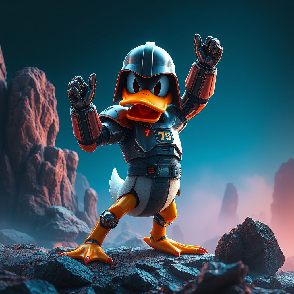 Mecha Donald Duck in Darth Vader Armor